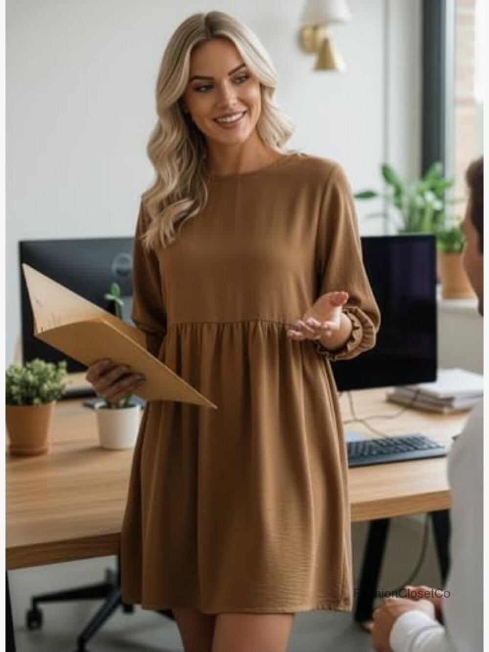 Casual Empire Waist Babydoll Mini Dress with 3/4 Sleeves - Picture 4 of 7
